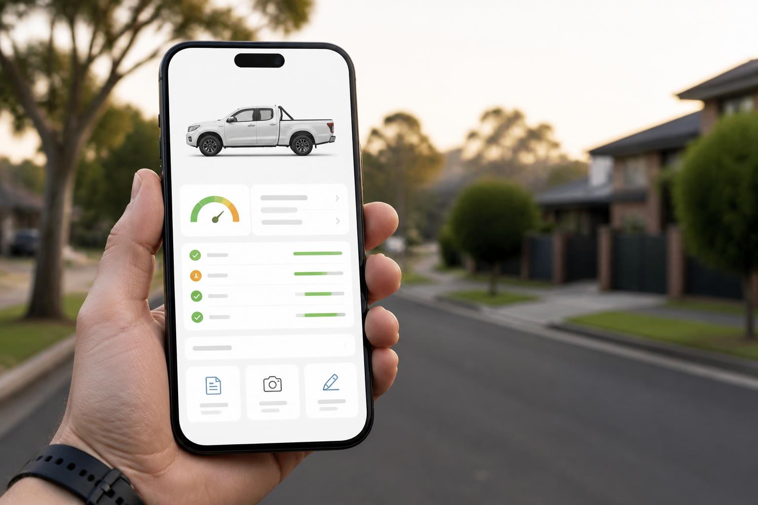 Penrith buyer reviewing a pre-purchase car inspection report on a phone